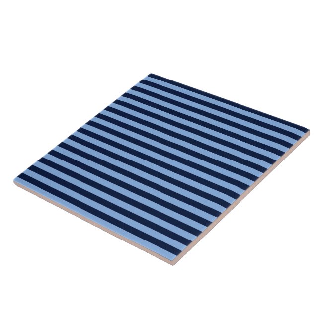 Navy and Denim blue stripes Ceramic Tile (Side)