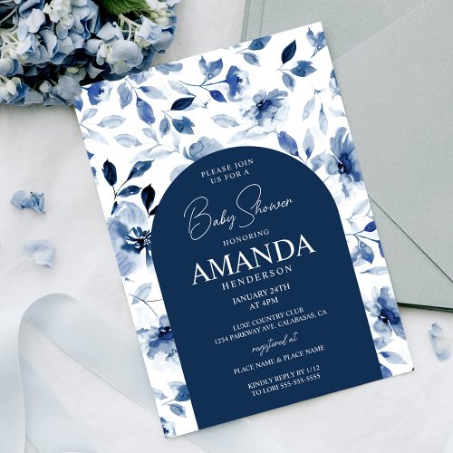 Navy and Dusty Blue Boy Floral Baby Shower Invitation
