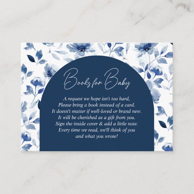 Navy and Dusty Blue Boy Floral Books Request Enclosure Card (Front)