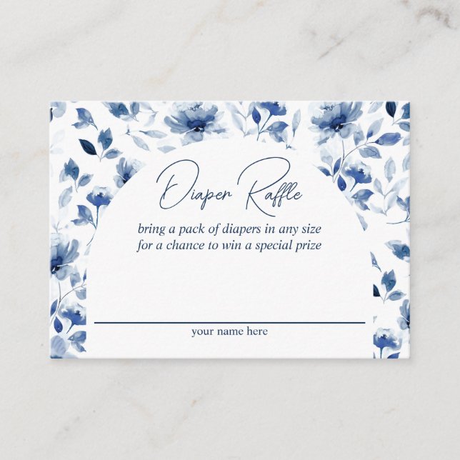 Navy and Dusty Blue Boy Floral Diaper Raffle Enclosure Card (Front)