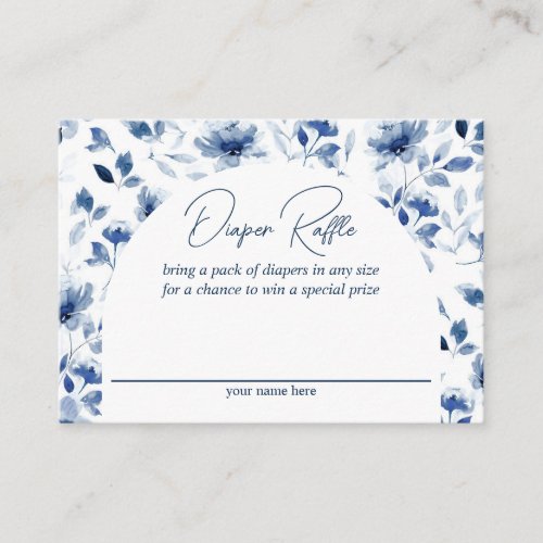 Navy and Dusty Blue Boy Floral Diaper Raffle Enclosure Card