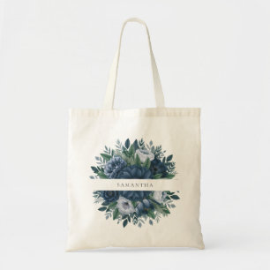 Navy and dusty Blue floral be my bridesmaid  Tote Bag