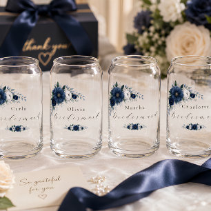  Navy and dusty Blue floral bridesmaid gift  Can Glass