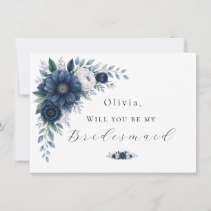 Navy and dusty Blue floral bridesmaid proposal Card