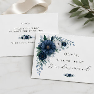 Navy and dusty Blue floral bridesmaid proposal Card