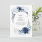 Navy and Dusty Blue Floral Modern Baby Shower Invitation (Standing Front)