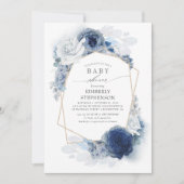 Navy and Dusty Blue Floral Modern Baby Shower Invitation (Front)