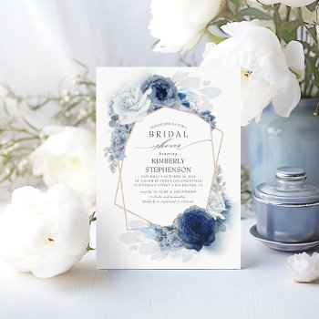 Navy And Dusty Blue Floral Modern Bridal Shower Invitation by lovelywow at Zazzle