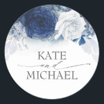 Navy and Dusty Blue Floral Wedding Classic Round Sticker<br><div class="desc">Dusty and navy blue floral wedding stickers</div>