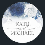 Navy and Dusty Blue Floral Wedding Classic Round Sticker<br><div class="desc">Dusty and navy blue floral wedding stickers</div>