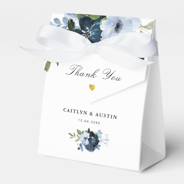navy and dusty blue floral wedding favor box (Front Side)