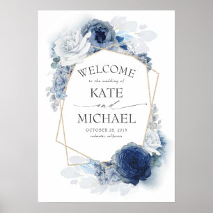 Navy and Dusty Blue Floral Wedding Welcome Poster