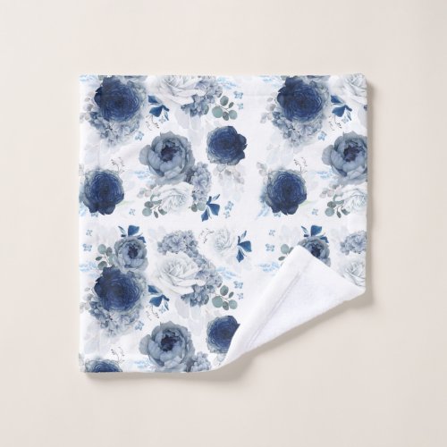 Navy and Dusty Blue Flowers Elegant Floral Wash Cloth