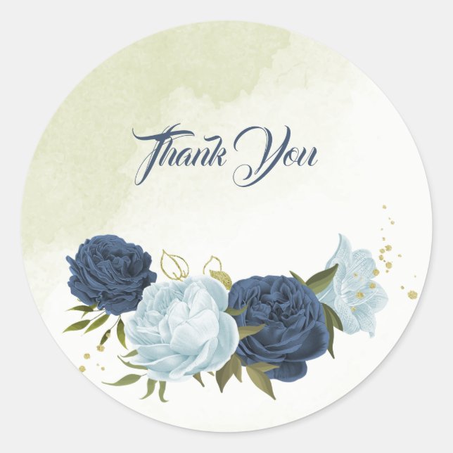  navy and dusty blue flowers greenery wedding classic round sticker (Front)