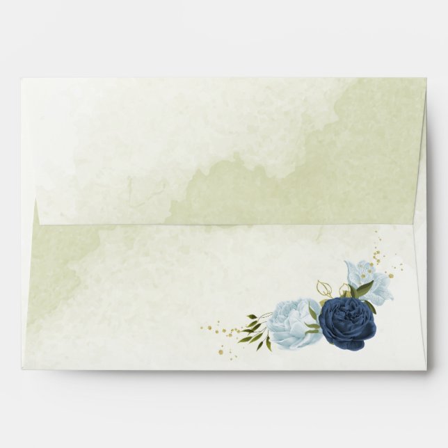 navy and dusty blue flowers wedding envelope (Back (Top Flap))