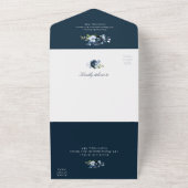 Navy and dusty blue watercolor floral wedding  all in one invitation (Outside)