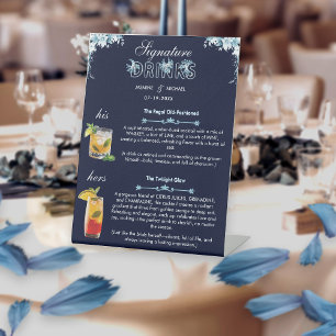Navy and Dusty Light Blue Wedding Signature Drinks Pedestal Sign