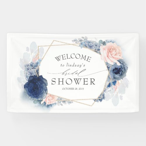 Navy and Dusty Pink Floral Bridal Shower Banner