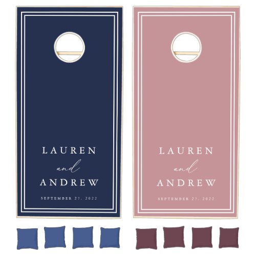 Navy and Dusty Rose His and Hers Personalized Cornhole Set