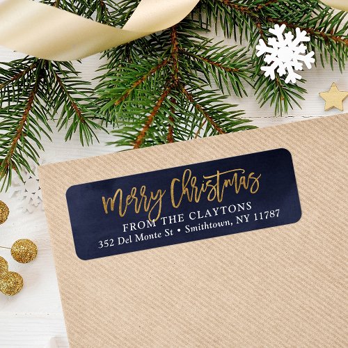 Navy and Faux Foil Christmas Return Address Label