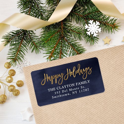 Navy and Faux Foil Holiday Return Address Label