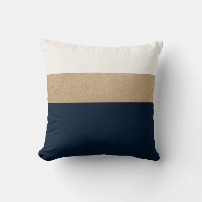 navy and faux gold leather throw pillow (Front)