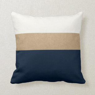 navy and faux gold leather throw pillow