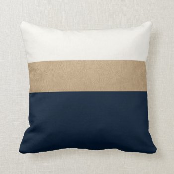 Navy And Faux Gold Leather Throw Pillow by OakStreetPress at Zazzle