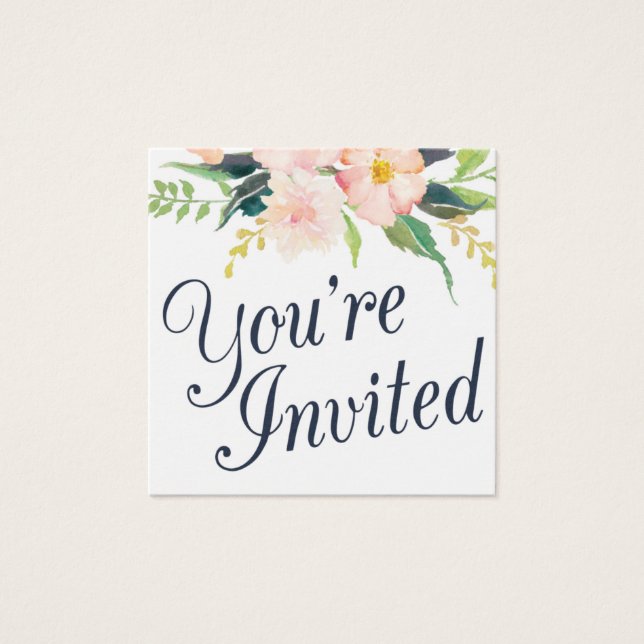 Navy and Floral Wedding Invitation Name Plate Card (Front)
