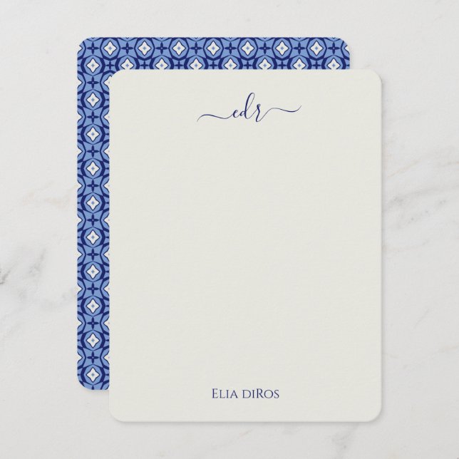 Navy and French Blue Monogram Note Card (Front/Back)