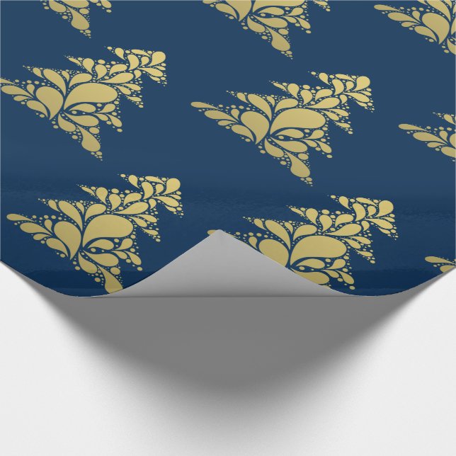 Navy and Gold Abstract Christmas Tree Pattern Wrapping Paper (Corner)