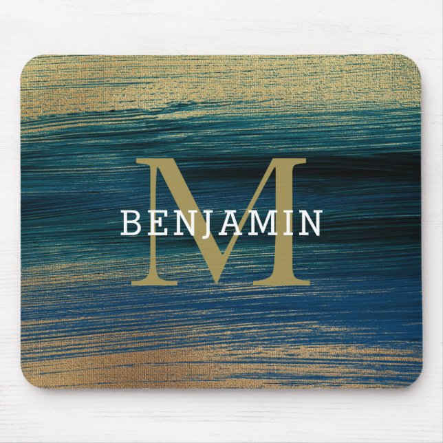 Navy And Gold Abstract  Monogram Men's Mouse Pad (Front)