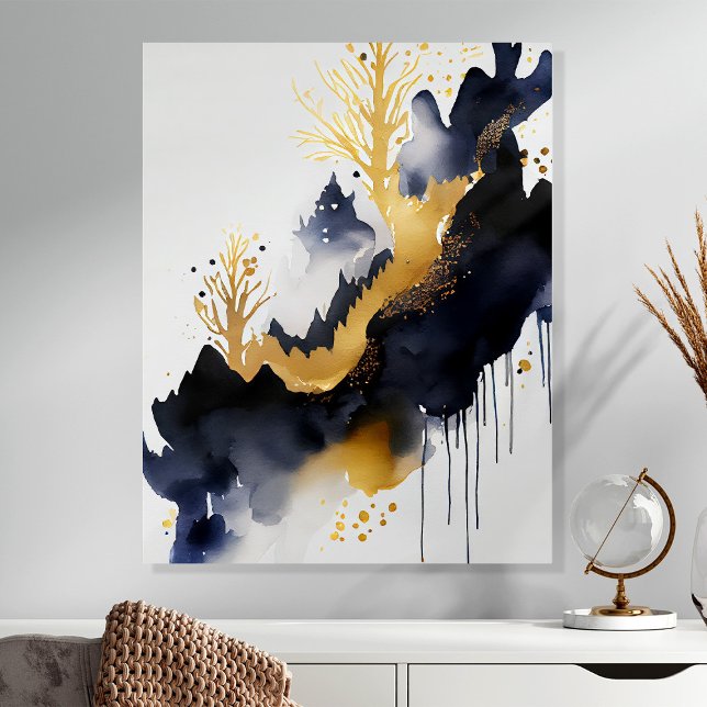 Navy and Gold Abstract Mountain Wall Art Acrylic Photo Tile (Creator Uploaded)