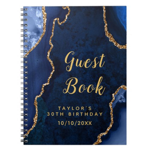 Navy and Gold Agate Birthday Guest Book