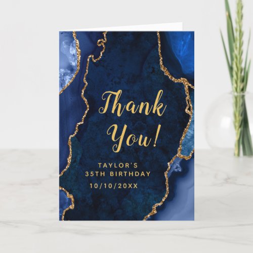 Navy and Gold Agate Birthday Thank You Card