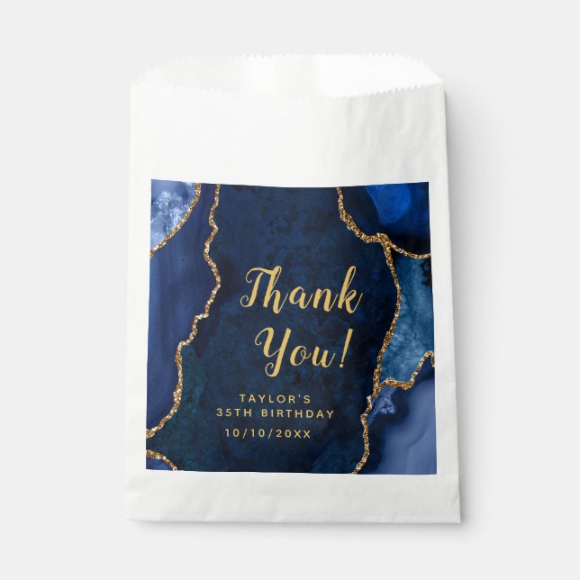 Navy and Gold Agate Birthday Thank You Favor Bag (Front)
