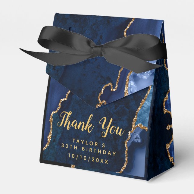 Navy and Gold Agate Birthday Thank You Favor Boxes (Front Side)