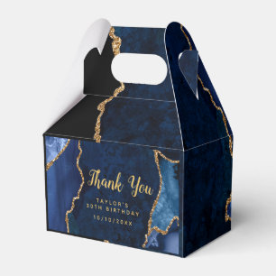 Navy and Gold Agate Birthday Thank You Favor Boxes