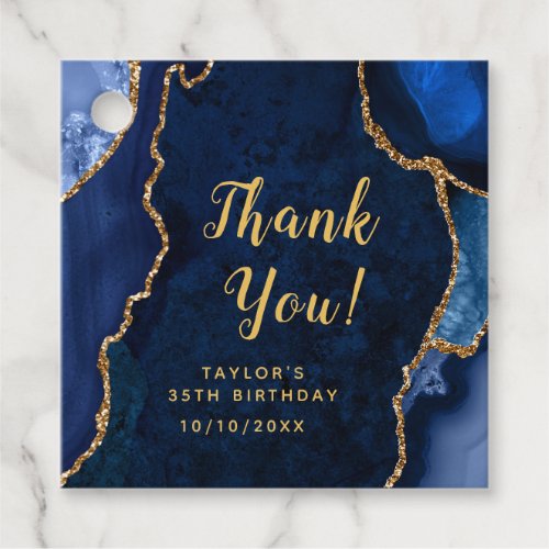Navy and Gold Agate Birthday Thank You Favor Tags