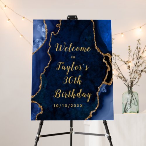 Navy and Gold Agate Birthday Welcome Foam Board