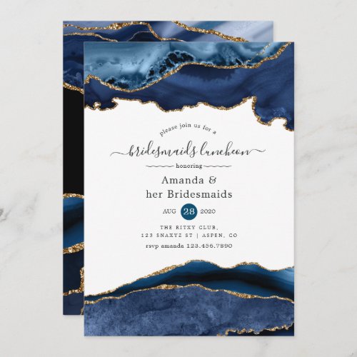 Navy and Gold Agate Bridesmaids Luncheon Invitation