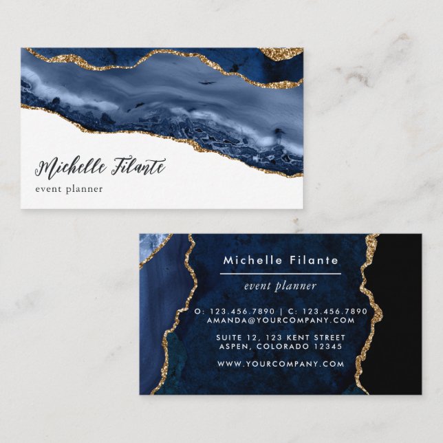 Navy and Gold Agate Business Card (Front/Back)