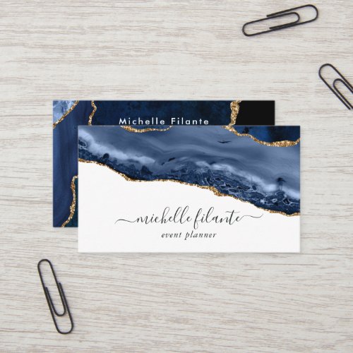 Navy and Gold Agate Business Card