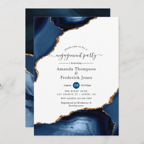 Navy and Gold Agate Engagement Party Invitation