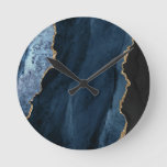 Navy And Gold Agate Luxe Elegant Round Clock at Zazzle