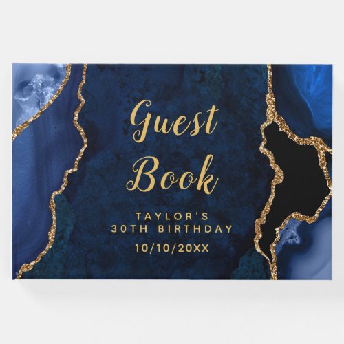 Navy and Gold Agate Marble Birthday Guest Book