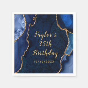 Navy and Gold Agate Marble Birthday Napkins