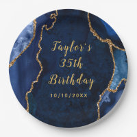Navy and Gold Agate Marble Birthday