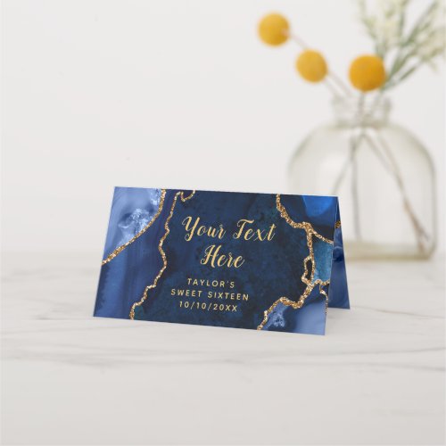 Navy and Gold Agate Marble Sweet Sixteen Place Card