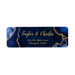 Navy and Gold Agate Marble Wedding Label